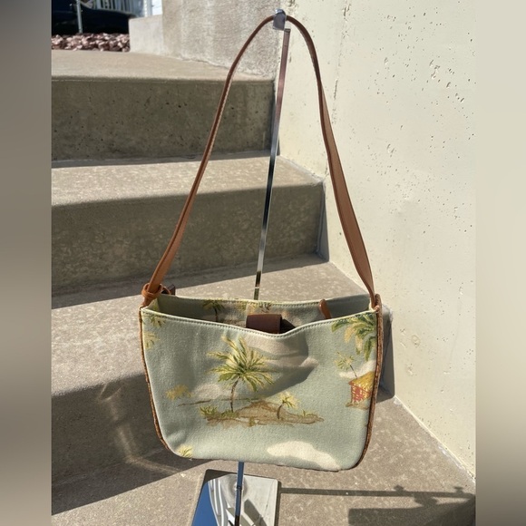 Vintage Fossil Beach Print Shoulder Purse Bag Canvas Woven Purse Shoulder Bag - Picture 2 of 11